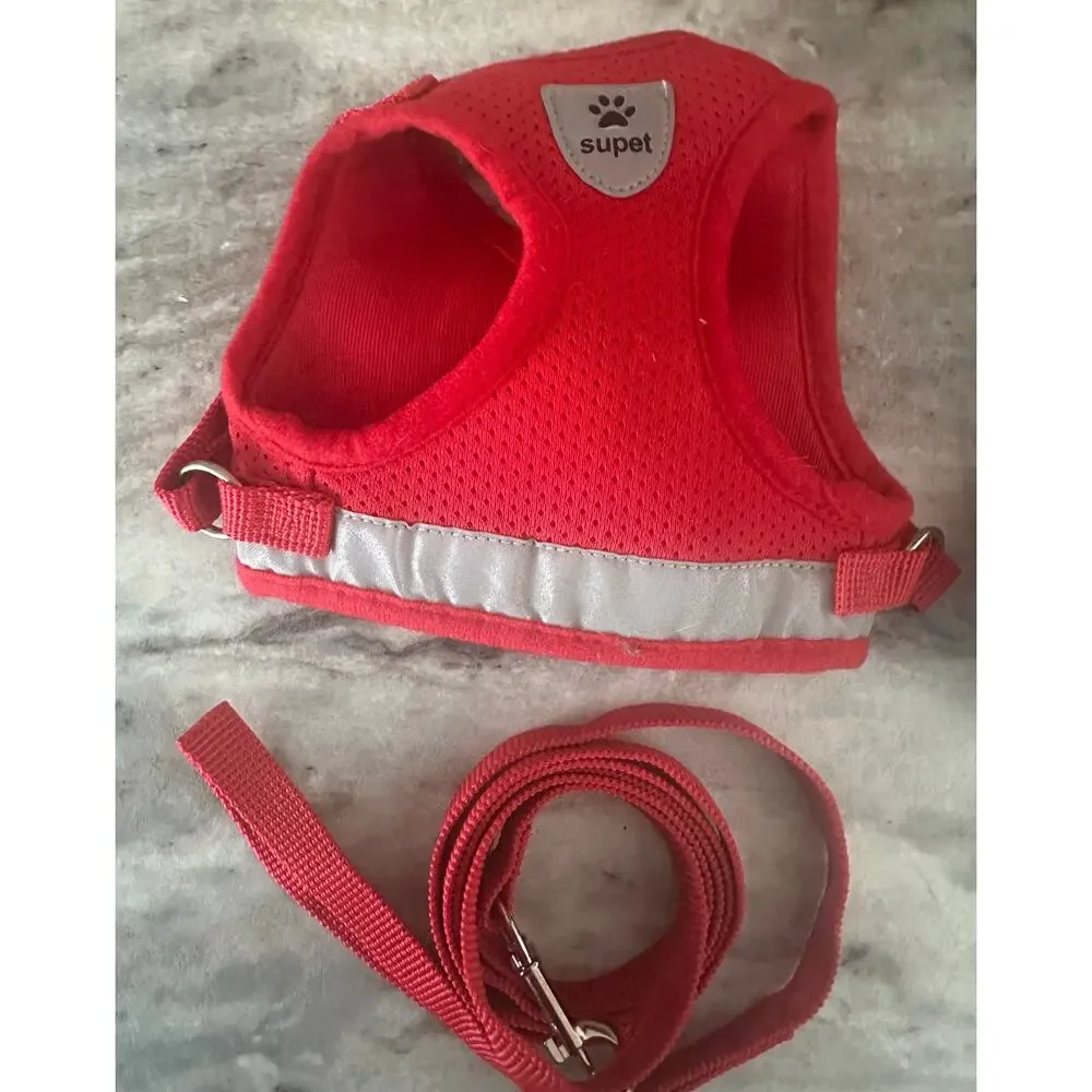 RED Harness & Leash Set - Soft Mesh Adjustable Cat Vest Harness with Strap